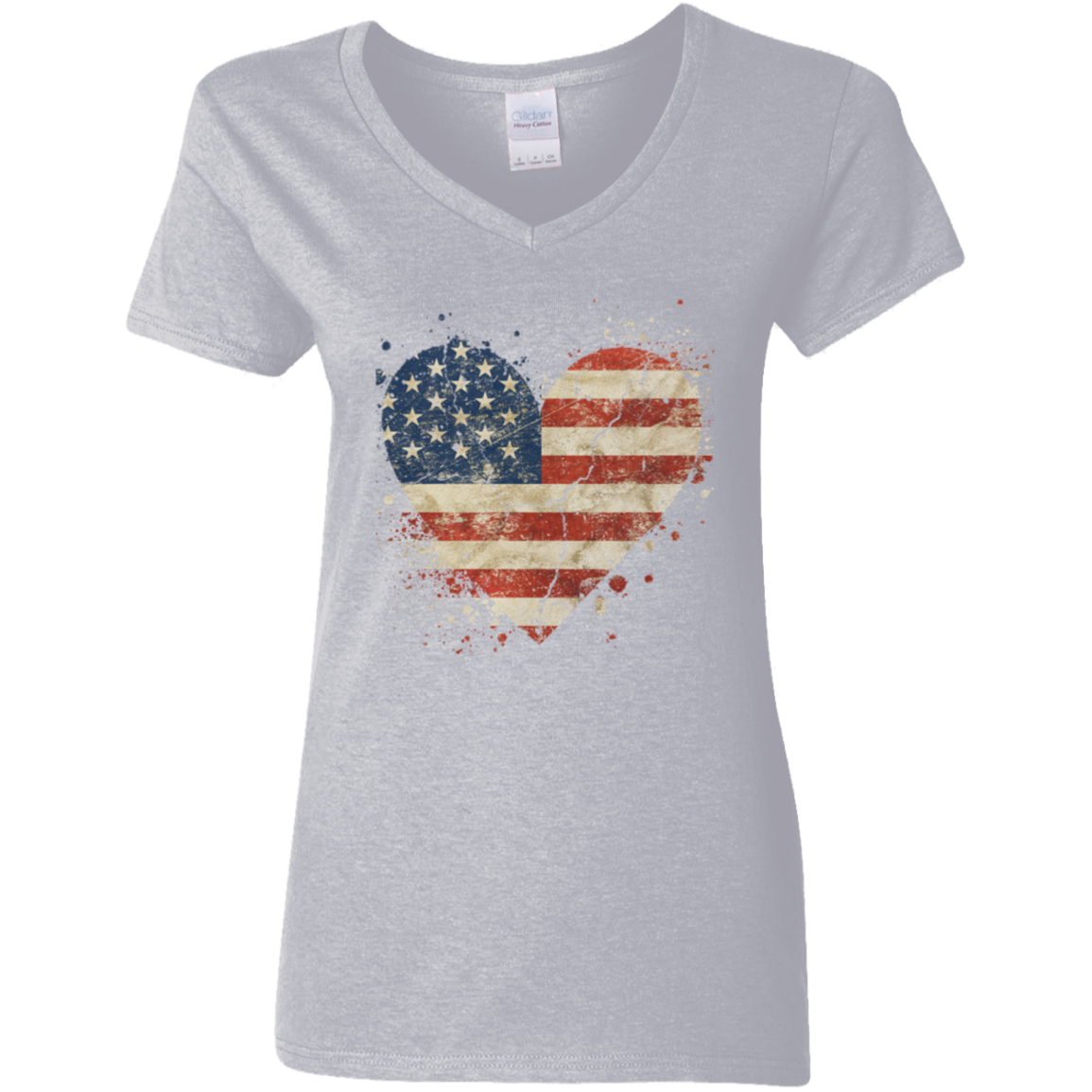 American Flag Heart T-shirt | Ladies' V-Neck Short Sleeve | Women's Summer Clothing