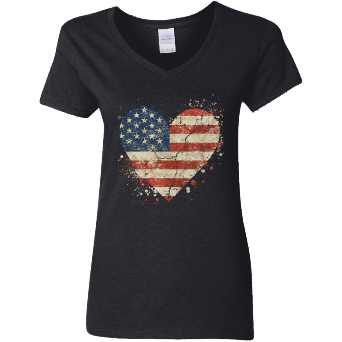 American Flag Heart T-shirt | Ladies' V-Neck Short Sleeve | Women's Summer Clothing