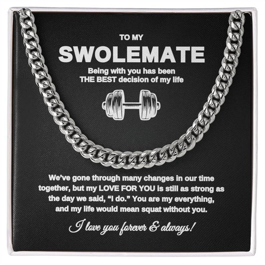 To My Swolemate Cuban Link Necklace | Workout Partner | Weightlifting Husband | Fitness Gift for Husband